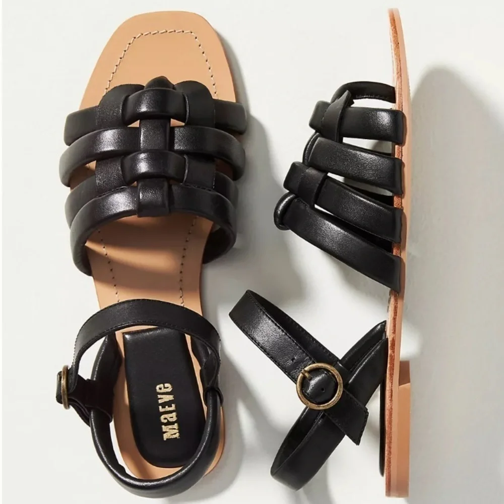 Maeve Anthropologie | Black Woven Puff Sandals Size 9 NWOB